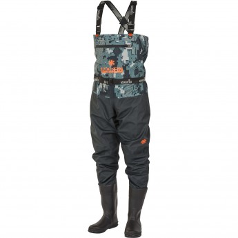 Полукомбинезон забродный NORFIN PILOT CAMO BOOTFOOT р.44-L с сапогами резина